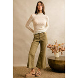 FLORAL STRETCH LACE LAYERED LONG SLEEVES KNIT TOP
