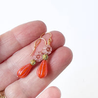 Flower and long Oval bead Earrings, Fall Winter Jewelry