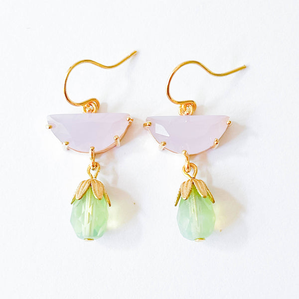 Small Half Moon Glass Dangle Earrings
