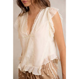 LACE TRIM RUFFLED BLOUSE TOP