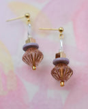 Pink and gold beaded dangle earrings