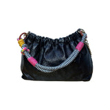 IRIDESCENT PLEATED LEATHER SHOULDER BAG