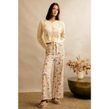 FLORAL PRINT TWILL WIDE LEG PANTS