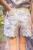 36411 Scallop Embroidered Hem Floral Jacquard Shorts