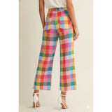 Check Pattern Wide Leg Tailored Pants