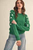 Pullover Sweater With Floral Embroidery Sleeves