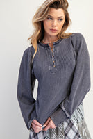 Washed Thermal Henley Top- Two Color Variants Available
