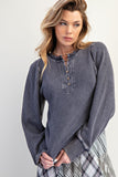 Washed Thermal Henley Top- Two Color Variants Available