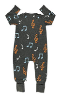 Music Notes, Gray Baby Pajamas: 0-3 Months