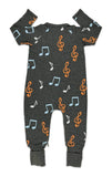 Music Notes, Gray Baby Pajamas: 0-3 Months