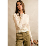 FLORAL STRETCH LACE LAYERED LONG SLEEVES KNIT TOP