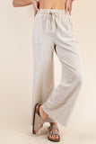 Cotton Poly Cropped Wide Pant