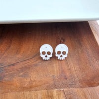 Skull Studs - White Glitter // Halloween Earrings