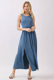 Solid Sleeveless Midi Dress with Front Slit - VD40755