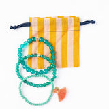 Addison Set Of 3 Stretch Bracelets Glass And Crystal With Bag Teal Green