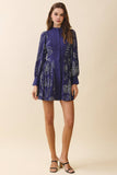 CD06295-Botanical Print Mandarin Collar Button Front dress