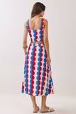 CST1052-Retro Print Crop Top & Midi Skirt Set