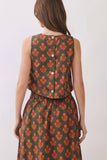 CT10155-Floral Print Back Button Down Crop Top + Maxi Skirt