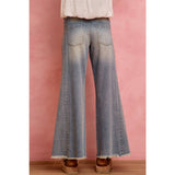MID RISE WIDE LEG EMBELLISHED JEANS DENIM PANTS