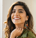 Allison Checked Beaded Fringe Earrings Multicolor Wholesale