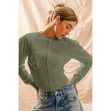 ZIP UP FRONT SWEATER CROP JACKET WITH RIBBED HEM