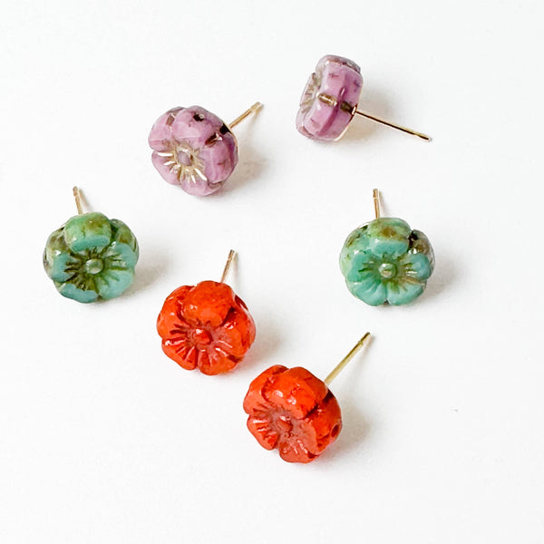 Tiny Flower Stud Earrings, 24K gold plated posts