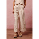 FLORAL EYELET EMBROIDERED WIDE LEG PANTS