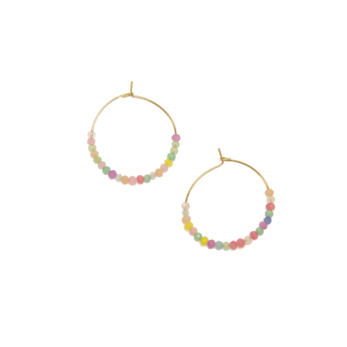 GOLD ENDLESS HOOP ROCK CANDY GLASS BEAD EARRINGS