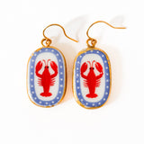 Ceramic Lobster Earrings Gold Plated Coastal Nautical