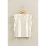 Ruffle Cap Sleeve Crew Neck Top