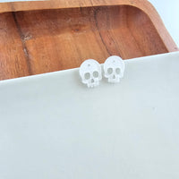 Skull Studs - White Glitter // Halloween Earrings