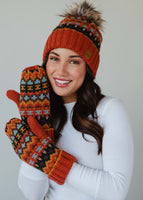 Rust & Multicolored Patterned Mittens