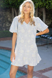 36437 Floral Embroidered Flared Hem Mini Dress