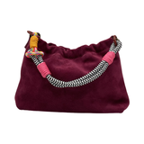 SUEDE LEATHER SHOULDER BAG PLEATED: CAMEL