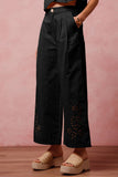 FLORAL EYELET EMBROIDERED WIDE LEG PANTS
