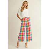 Check Pattern Wide Leg Tailored Pants