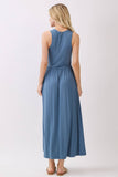 Solid Sleeveless Midi Dress with Front Slit - VD40755