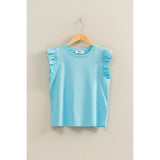 Ruffle Cap Sleeve Crew Neck Top