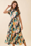 CD06189-Abstract Print High Neck Ruffle Trim Midi Dress