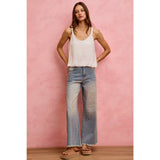 MID RISE WIDE LEG EMBELLISHED JEANS DENIM PANTS