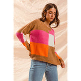 MULTI COLOR BLOCK CHECKERED SWEATER TOP
