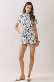 CP10345-Floral Print Front Zipper Up Belted Romper