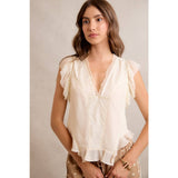 LACE TRIM RUFFLED BLOUSE TOP