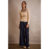 SCALLOP EDGE COLLARED BUTTON DOWN KNIT TOP