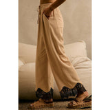 LINEN BLEND LACE TRIM BANDING WAIST PANTS