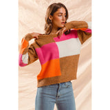 MULTI COLOR BLOCK CHECKERED SWEATER TOP