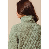TRIANGLE QUILTED ZIP UP NECK TOP WITH POCKET