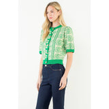Short Sleeve Floral Pattern Button Up Top