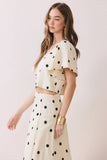 CT9872-Polka Dot Flutter Sleeve Cropped Top