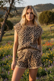 Leopard Print Ribbed Lounge Top & Shorts Set